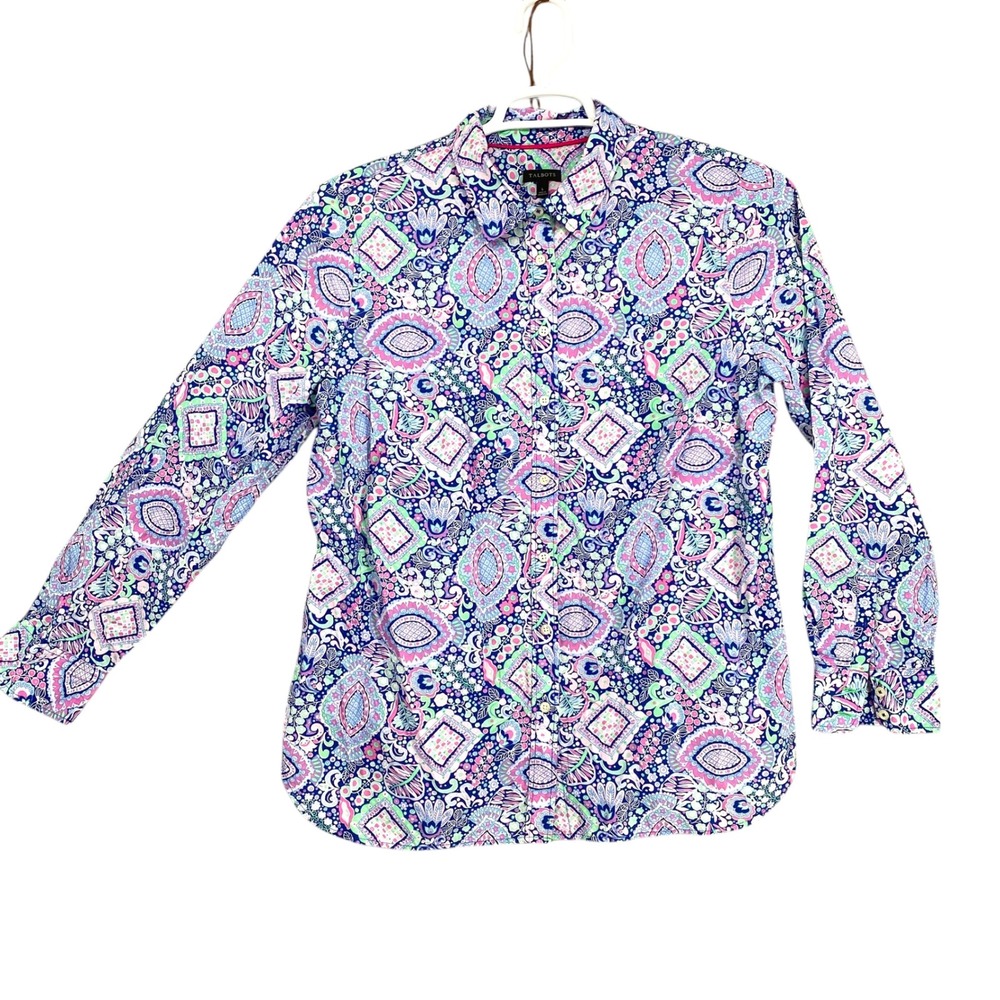 Talbots Button Down Shirt Colorful Print Long Sleeve‎ Top Women's Size L